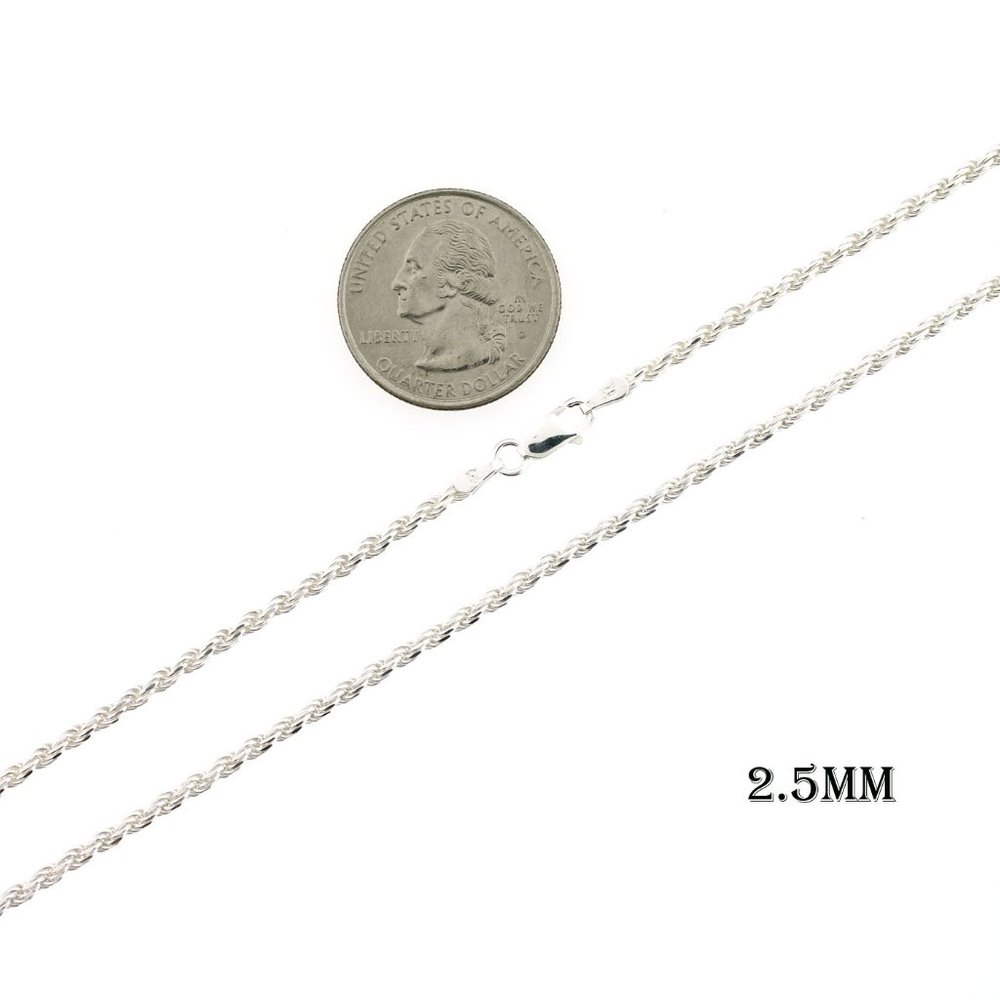 Real SOLID 925 Sterling Silver 2.5mm 18" Diamond Cut Rope Chain Necklace - Picture 3 of 6